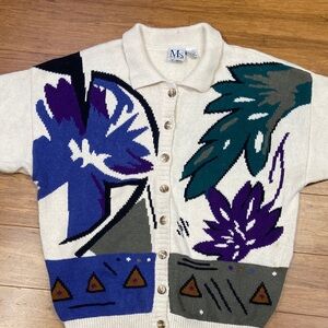 Vintage 70’s/80’s Ms. Russ Tropical Knit Cotton Short Sleeve Button Up L